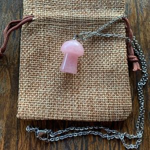 Rose Quartz Mushroom Necklace | Crystal Mushroom Pendant | Hippie Necklace